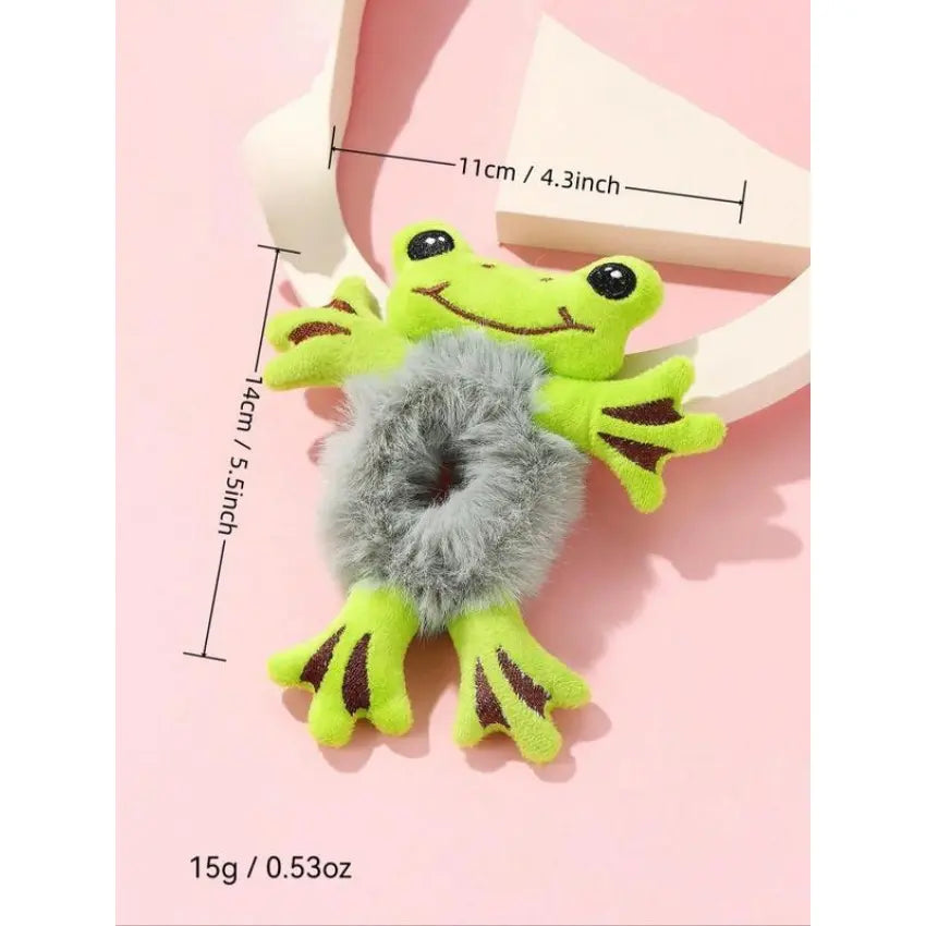 Whimsical Frog Theme Plush Scrunchie - Soft Synthetic Unisex Fashionable Hair Accessory, Medium Stretch for Thick Hair, Ideal for Ponytails, Fashionable Hair Accessories