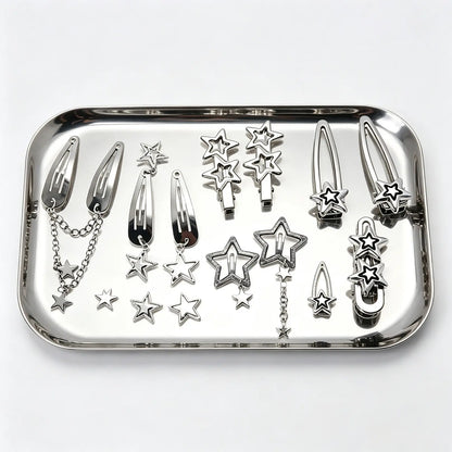 Women's Minimalist Retro Hollow Stars Metal Hair Clips - Cute Star Pendant Decor Barrettes with Secure Grip, Collectible Fashion Accessories for Parties, Birthdays