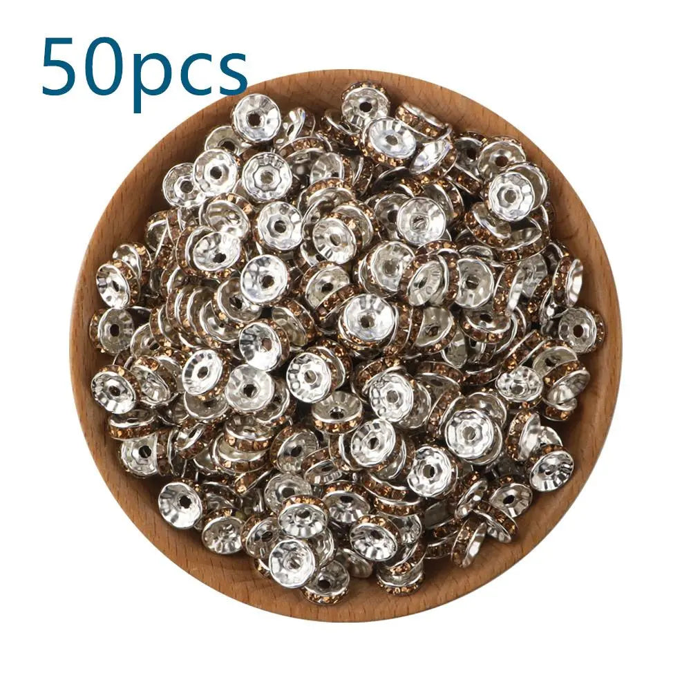 10mm Metal Crystal Bead, Bead Assortment, Bead Mix, 50pcs/set Artificial DIY Jewelry Accessories for Bracelet & Necklace, DIY Jewelry Making Supplies for Women & Girls, Diy Beads, Beading Supplies
