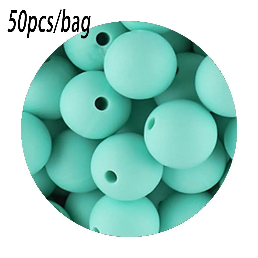 Silicone Beads Kit, 50 pcs Beaded Set of 15 mm Silicone Beads, Bead Assortment and DIY Beading and Jewelry Making Supplies for Keychains, Necklaces and Jewelry Crafts