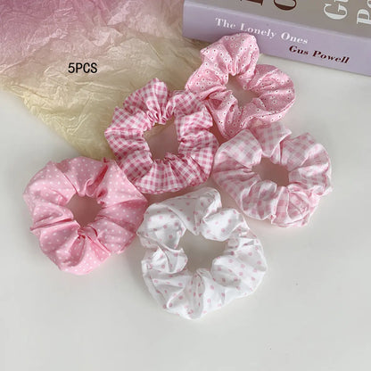 Women's Vintage Pastel Band-Shaped Hairbands & Scrunchies - Plaid/Polka, Floral Prints, Metal Accents, Elastic Fabric Hair Rubber Bands for Everyday Hairstyles