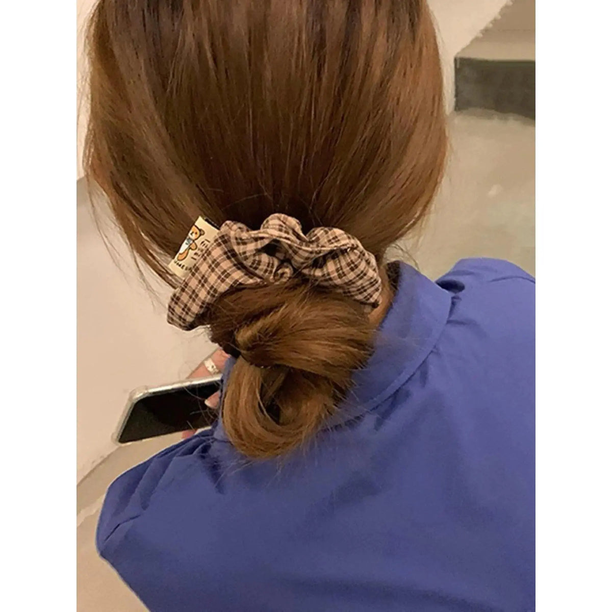 Women’s 2-Pack Fabric Plaid Hair Scrunchies - Round Shape, One Size, Soft Elastic Athletic Hair Ties, Elegant Everyday Bag Accessory for Outfit Styling & Casual Wear