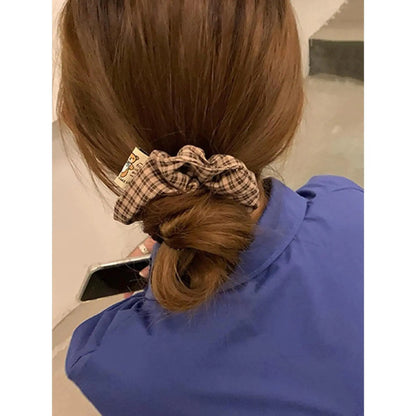 Women’s 2-Pack Fabric Plaid Hair Scrunchies - Round Shape, One Size, Soft Elastic Athletic Hair Ties, Elegant Everyday Bag Accessory for Outfit Styling & Casual Wear