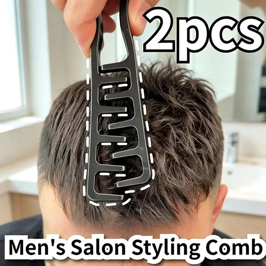 Men's Salon-Grade 2-Piece Hair Styling Tool Set Combo - Grey+Black Comb & Clip, Portable Compact for Daily Travel Haircare, Ideal for Curls, Voluminous Top Knots, Slicked Back Pompadours, Various Hair Types