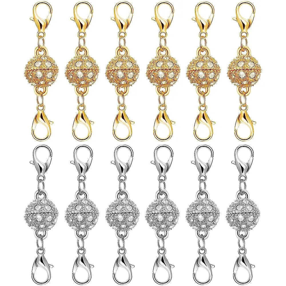 12 Pack Magnetic Necklace Clasps and Closures Necklace Jewelry Extender with Strong Magnet Magnetic Gold and Silver Plating Gift Stainless Steel Charm