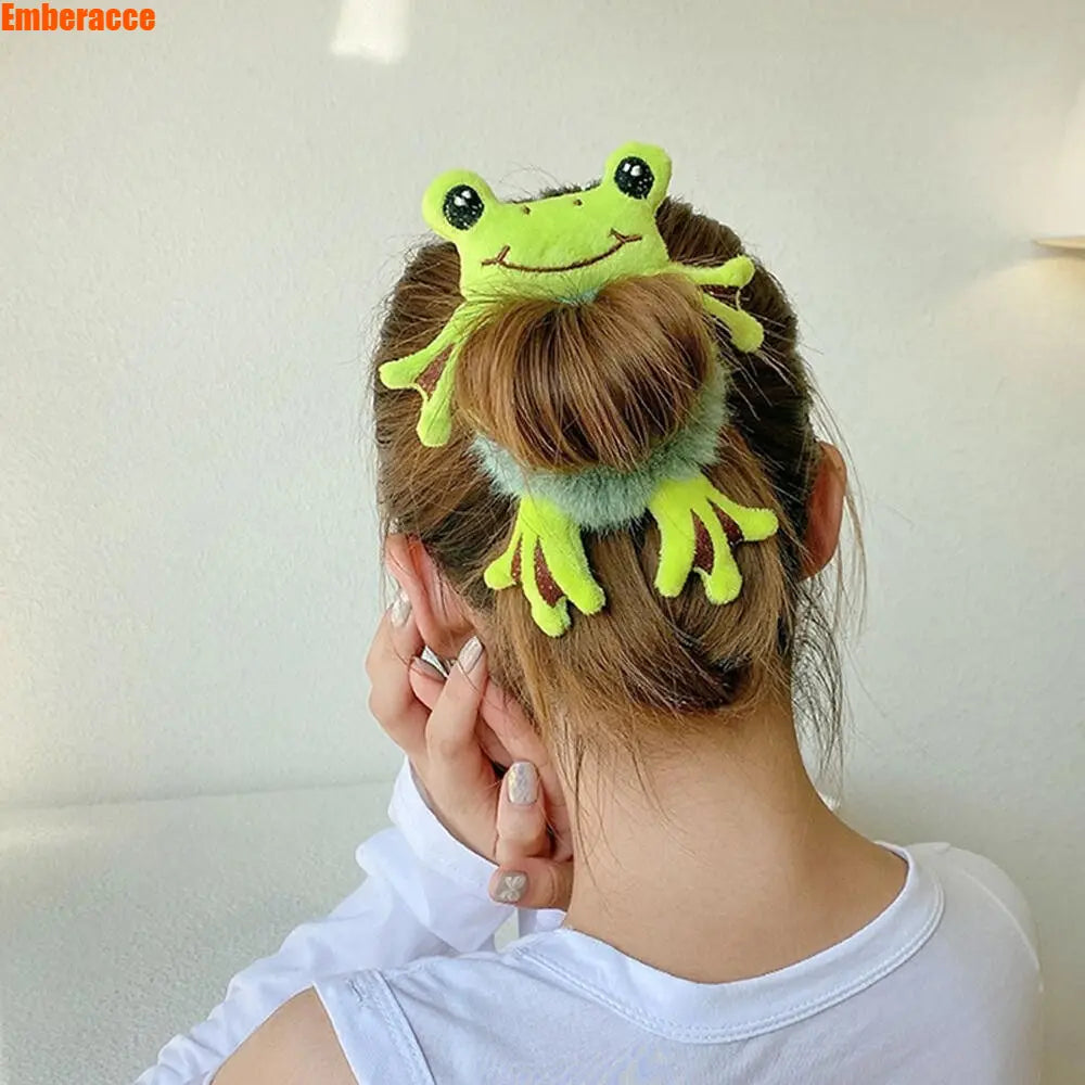 2pcs Frog Scrunchie for Women, Cute Plush Hair Tie with Soft Fabric, Stretchy Elastic Hair Accessories for Thick Hair, Fun Animal Hair Tie for Ponytails, Buns, Everyday Wear, Gifts,sohochic