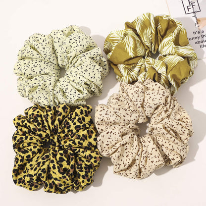Ivyu Scrunchies Hair Ties, Big Large Scrunchie for Girls Women, Cute Hairties Jumbo Scrunchy For Thick Curl Hair No Crease Hair Accessories Soft Ropes Ponytail Holder, 4 Count, Black, Brown, Beige