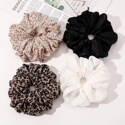 Ivyu Scrunchies Hair Ties, Big Large Scrunchie for Girls Women, Cute Hairties Jumbo Scrunchy For Thick Curl Hair No Crease Hair Accessories Soft Ropes Ponytail Holder, 4 Count, Black, Brown, Beige