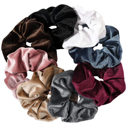 Ivyu Scrunchies Hair Ties, Big Large Scrunchie for Girls Women, Cute Hairties Jumbo Scrunchy For Thick Curl Hair No Crease Hair Accessories Soft Ropes Ponytail Holder, 4 Count, Black, Brown, Beige