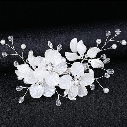 Bride Pearl Flower Hair Comb for Women and Girls, Wedding Floral Rhinestone Bridal Hair Piece Side Combs Hair Accessories for Wedding Party Daily (Pink)