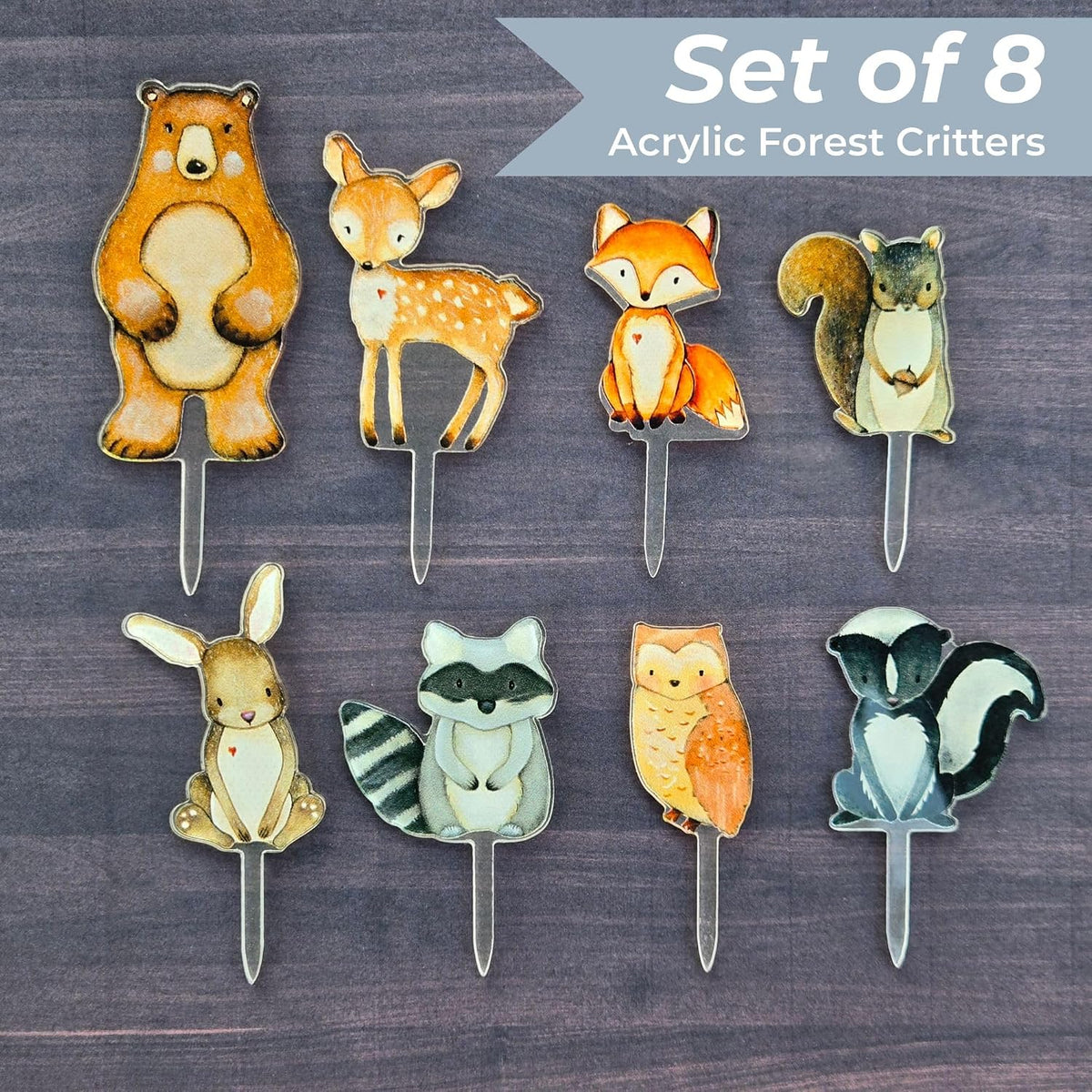 Forest Critters Painted Wooden Animal Cutout Shapes (Cupcake Topper (Set of 3))