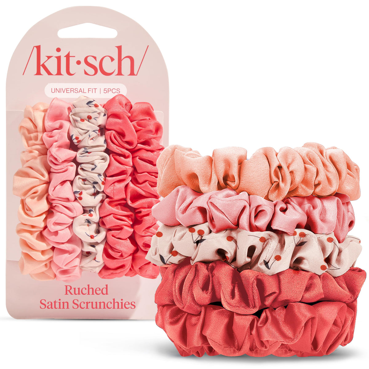 Lisa Frank x Kitsch Ruched Satin Scrunchies for Women- Rainbow Leopard 4pcs