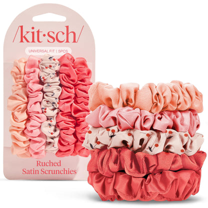 Lisa Frank x Kitsch Ruched Satin Scrunchies for Women- Rainbow Leopard 4pcs