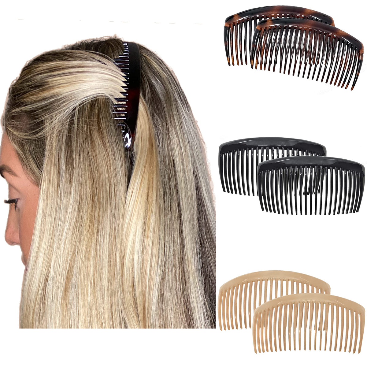 Camila Paris CP2912 Hair Side Comb, 4" Large French Twist Hair Combs Clips