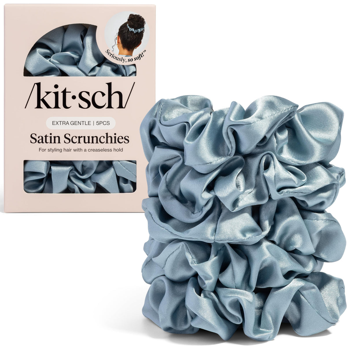 Kitsch Ultra-Petite Satin Scrunchies for Women - Cherry Blossom, 5pcs