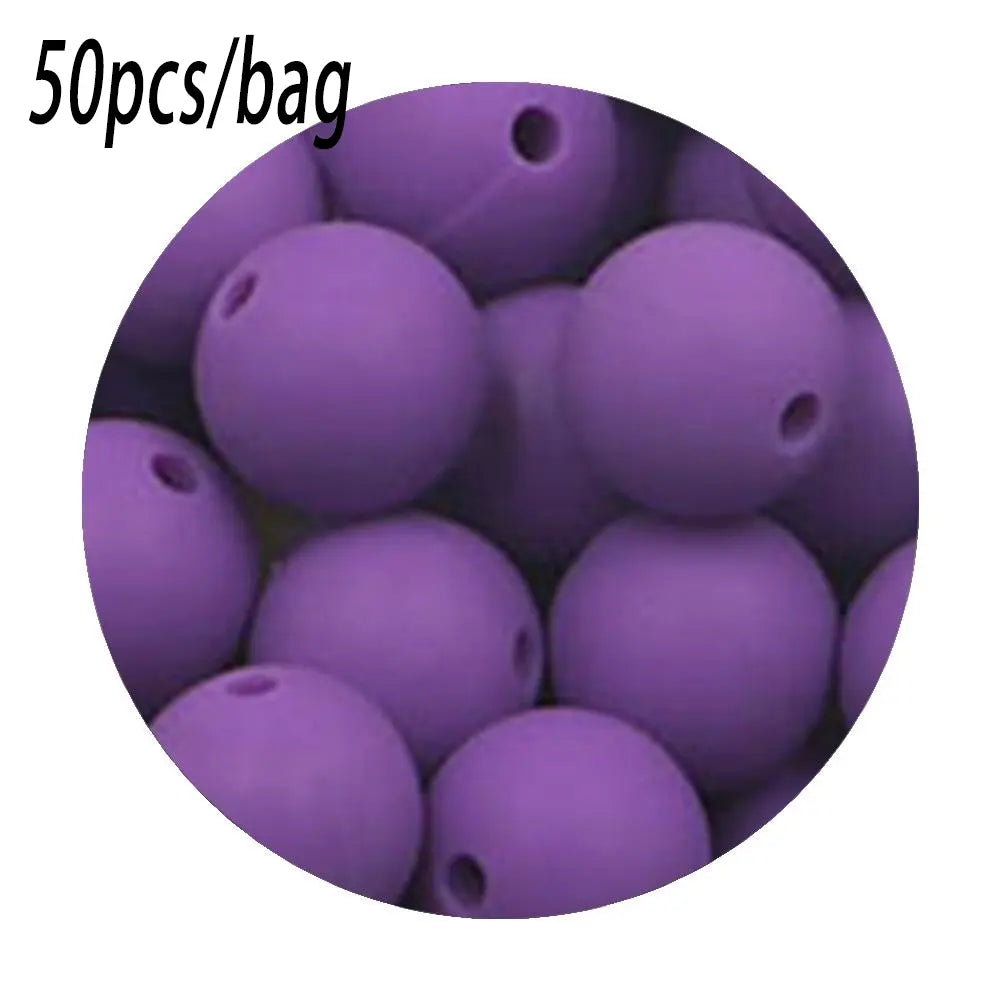 Silicone Beads Kit, 50 pcs Beaded Set of 15 mm Silicone Beads, Bead Assortment and DIY Beading and Jewelry Making Supplies for Keychains, Necklaces and Jewelry Crafts