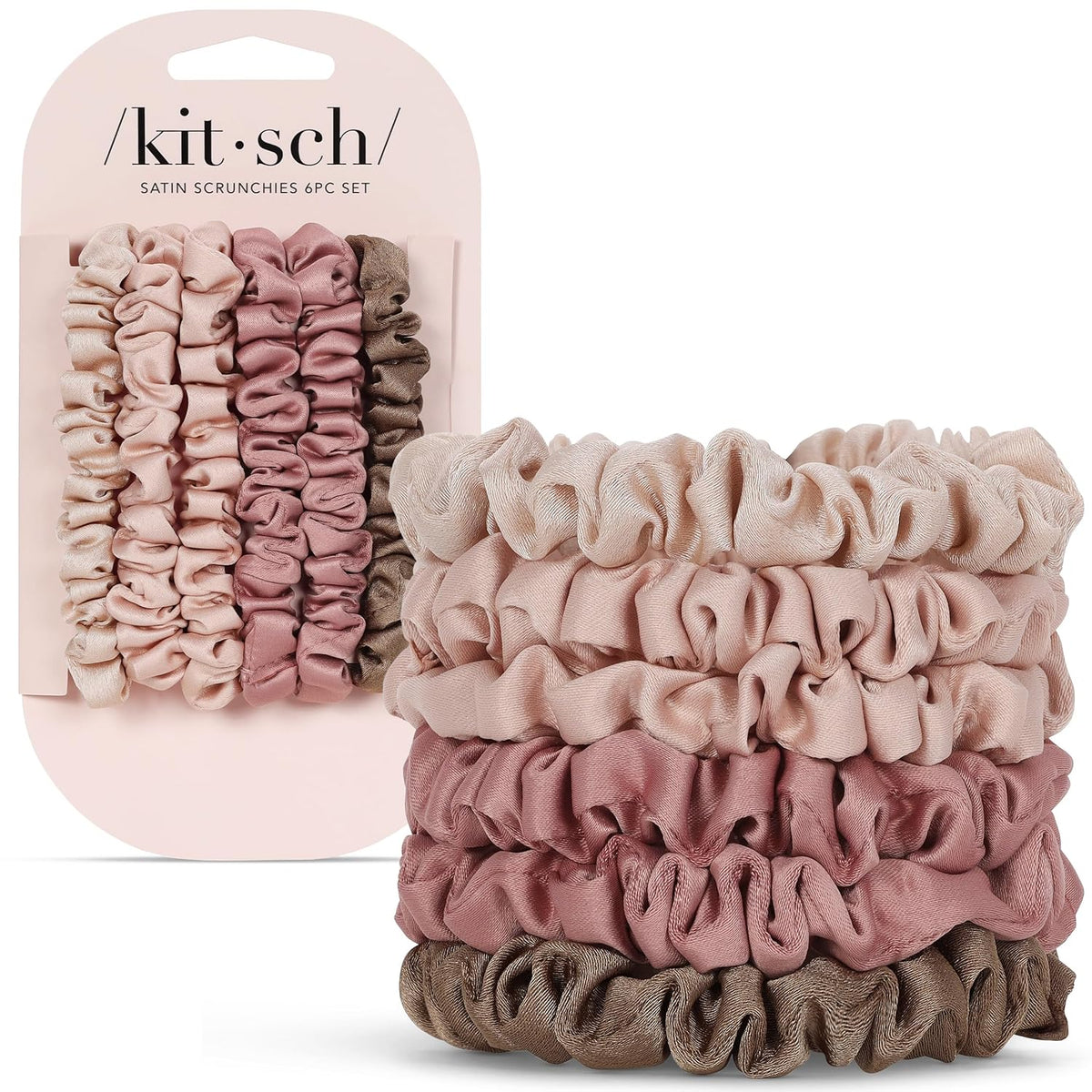 Kitsch Satin Scrunchies for Women | For All Hair Types Terracotta, 6pcs