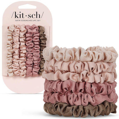 Kitsch Ultra-Petite Satin Scrunchies for Women - Cherry Blossom, 5pcs