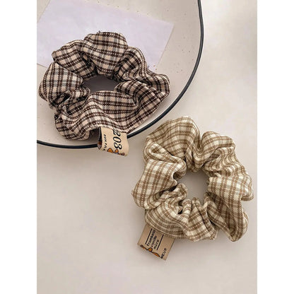 Women’s 2-Pack Fabric Plaid Hair Scrunchies - Round Shape, One Size, Soft Elastic Athletic Hair Ties, Elegant Everyday Bag Accessory for Outfit Styling & Casual Wear