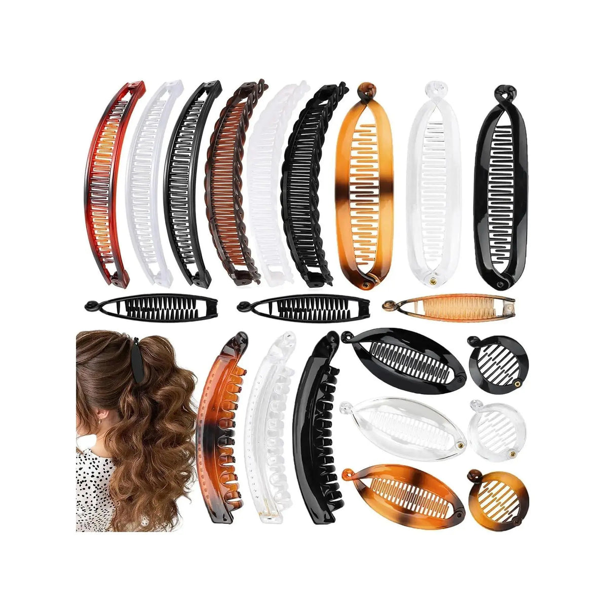 Hapdoo 21pc Transparent Banana Comb Clips Pack - Women's Strong Hold Volumizing Waves Hair Accessories, 7-Style Quick Styling Layered Hairstyles Claw Clip Set, Sohochic
