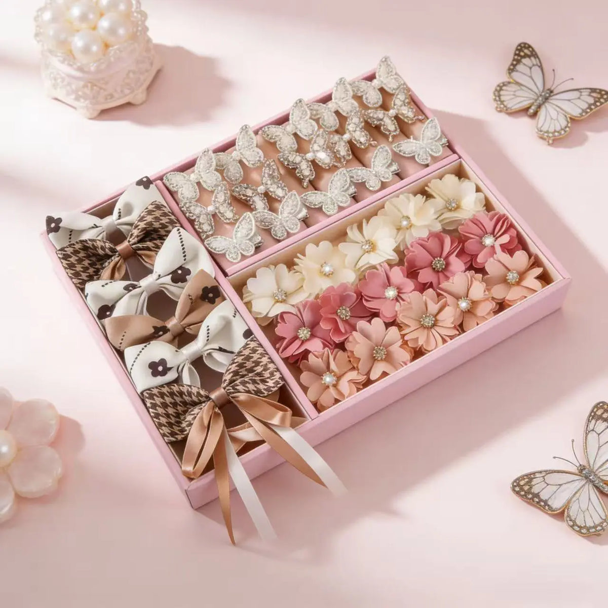 808Pcs Sweet Bow Flower Hair Accessories Set, Assorted Hair Ties, Clips and Barrettes, Cute Daily Hair Decorations for Girls