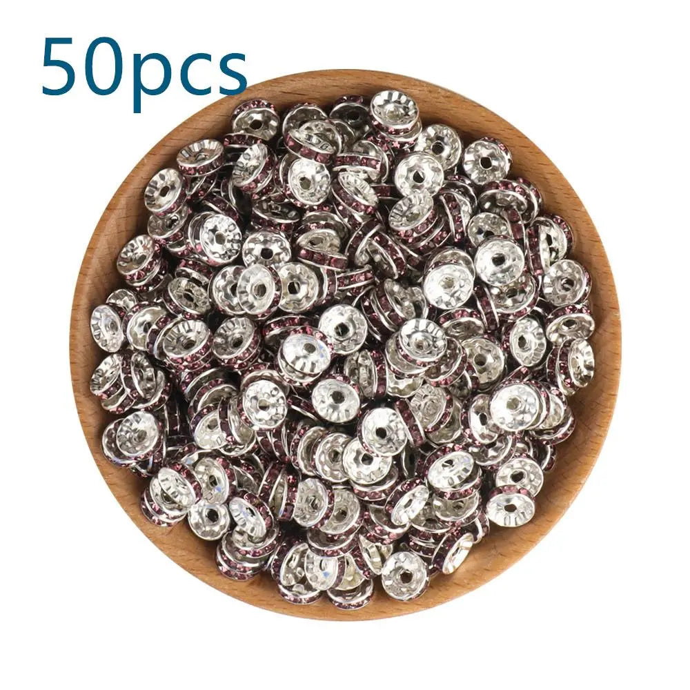 10mm Metal Crystal Bead, Bead Assortment, Bead Mix, 50pcs/set Artificial DIY Jewelry Accessories for Bracelet & Necklace, DIY Jewelry Making Supplies for Women & Girls, Diy Beads, Beading Supplies