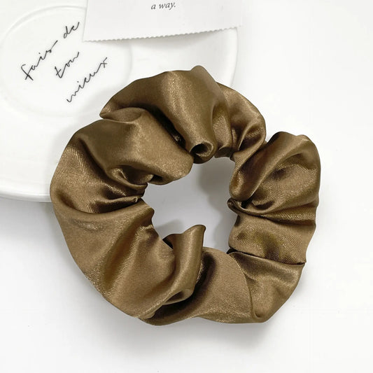 12pcs Black Brown Satin Scrunchies for Women, Silky Elastic Hair Ties, Non-Damaging Ponytail Holders for Daily Use Gift