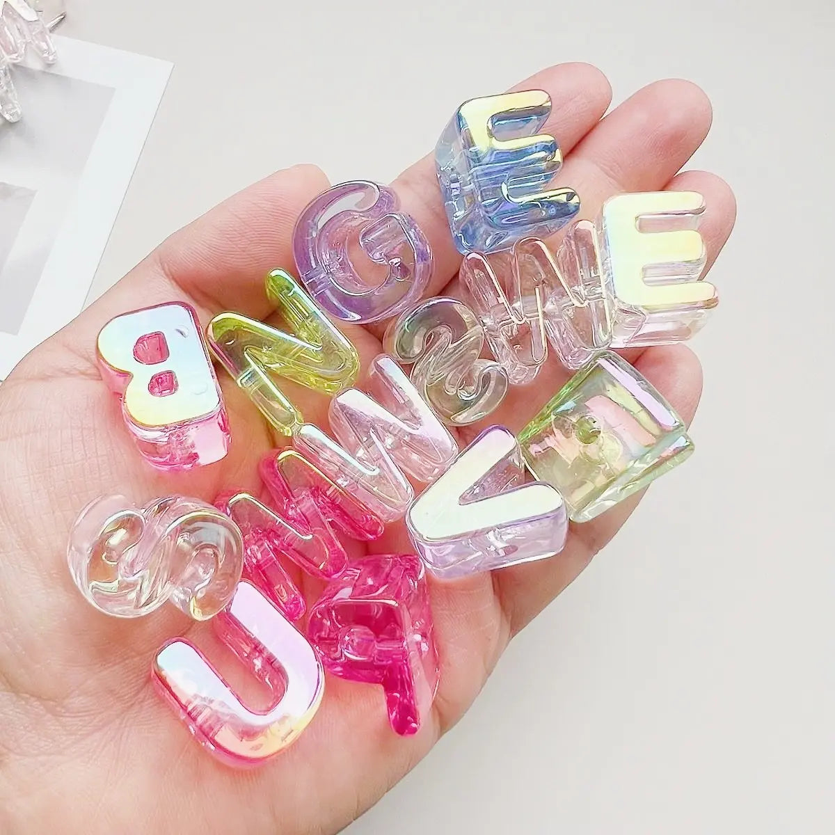 50pcs High-Quality Rainbow Transparent Acrylic Beads, UV Coated Jelly Color Letter Beads, Smooth Texture, DIY Jewelry Supplies, Handmade Beading Material, Craft Beads, Alphabet Beads