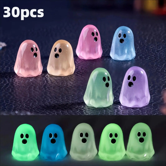 30Pcs Glow In The Dark Resin Ghost Charms, Spooky Light Up DIY Bag Decorations, Versatile Luggage Ornament Accessories, Perfect Handmade Supply for Halloween Decor & Holiday Gift Making
