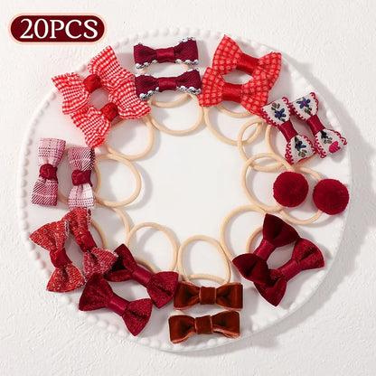 20‑Pcs Boho‑Style Fabric Bow & Flower Hair Ties, Cute Elastic Hair Scrunchies, Soft Decorative Hair Accessories for Daily Hairstyle Styling  >,sohochic
