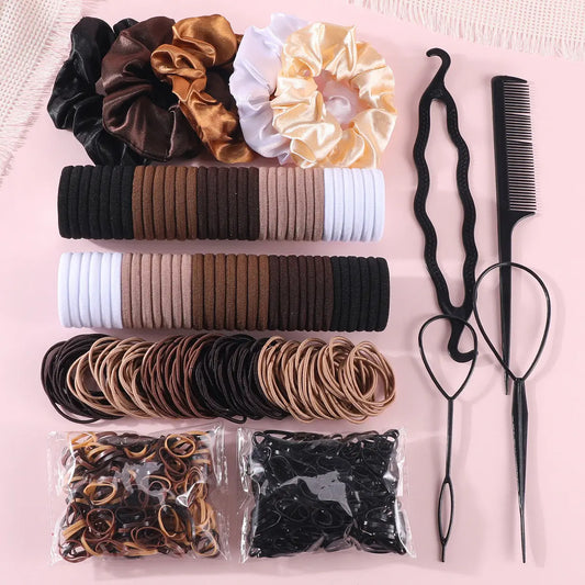Women's Minimalist No Damage Hair Ties Set - 10-Piece Polyester Neutral Scrunchies Bulk, Classic Accessory Set for Daily Hairstyling Ponytail Holders, Sohochic Fashion Items, 10 Pieces