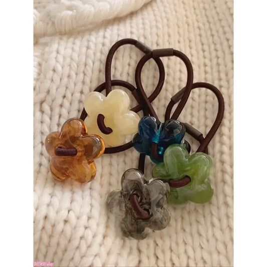 [Back To Shcool]Cute Flower Decor Hair Ties Scrunchie Scrunchies, Colorful Fashionable Hair Accessories for Women & Girls, Minimalist Headwear Suitable for Thick Hair, Hair Accessories Set