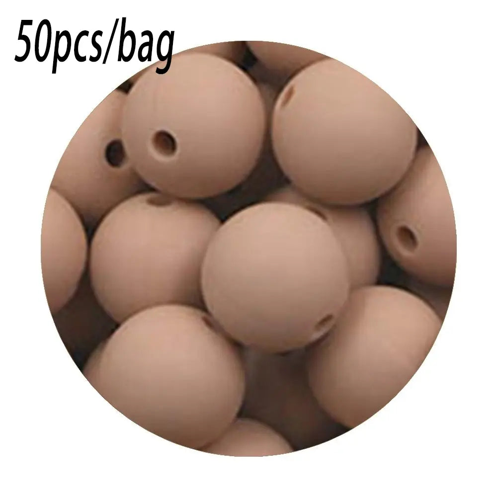 Silicone Beads Kit, 50 pcs Beaded Set of 15 mm Silicone Beads, Bead Assortment and DIY Beading and Jewelry Making Supplies for Keychains, Necklaces and Jewelry Crafts