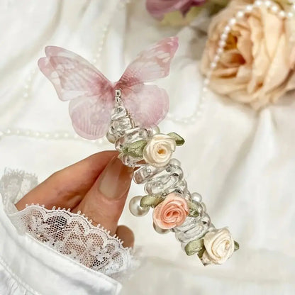 Female Elastic Band Scrunchies, Fairy-Style Rose Motif Phone Cord Hair Ties, Forest-Themed Ponytail Accessories for Bubble Braids, Updos, Daily Wear
