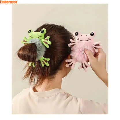 2pcs Frog Scrunchie for Women, Cute Plush Hair Tie with Soft Fabric, Stretchy Elastic Hair Accessories for Thick Hair, Fun Animal Hair Tie for Ponytails, Buns, Everyday Wear, Gifts,sohochic
