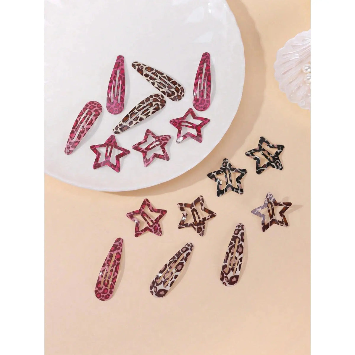 Women's 16pcs Leopard & Star Shapes Hair Clips Set - Female Casual Wear Everyday Accessories, Simple Clip Hair Pins & Barrettes Kit