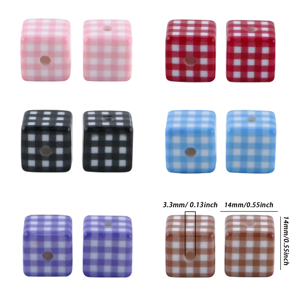 14×14mm 12pcs Acrylic Checkered Cube Beads, DIY Beads, Smoothly Threaded, Ideal for Holiday Decorations Crafts, Suitable for Making Necklaces Bracelets Keychains Phone Charms and other Beads&Bead Assortment