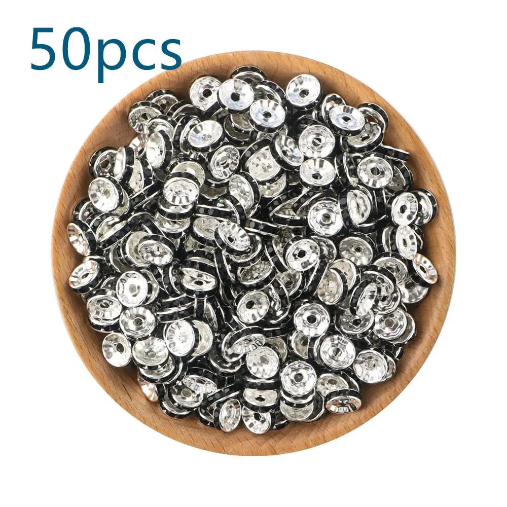 10mm Metal Crystal Bead, Bead Assortment, Bead Mix, 50pcs/set Artificial DIY Jewelry Accessories for Bracelet & Necklace, DIY Jewelry Making Supplies for Women & Girls, Diy Beads, Beading Supplies