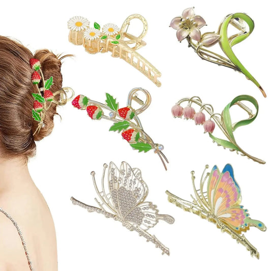 Women's 6-Piece Large Strong Metal Claw Clips - Butterfly & Flower Designs for Thick Hair, Women's Hair Accessories (Home Improvement Category), Claw Clip