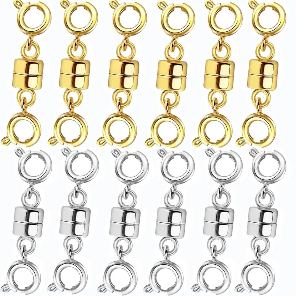 12 Pack Magnetic Necklace Clasps and Closures Necklace Jewelry Extender with Strong Magnet Magnetic Gold and Silver Plating Gift Stainless Steel Charm