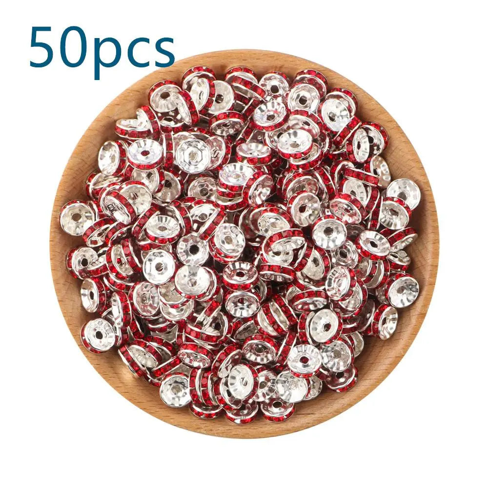 10mm Metal Crystal Bead, Bead Assortment, Bead Mix, 50pcs/set Artificial DIY Jewelry Accessories for Bracelet & Necklace, DIY Jewelry Making Supplies for Women & Girls, Diy Beads, Beading Supplies
