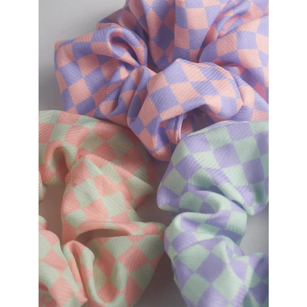 Hair In Check Scrunchie Trio