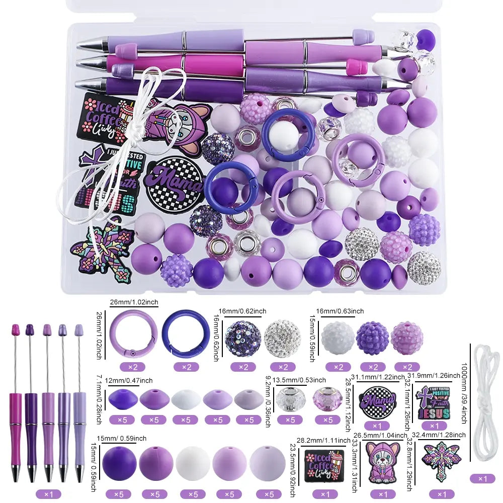 85 boxed DIY bead pens, Bead set, and silicone focal beads, silicone round beads, suitable for jewelry making, matching DIY bracelets, hanging ropes, bead pen accessories, DIY Craft Set, Jewelry Making Supplies, Beading Supplies