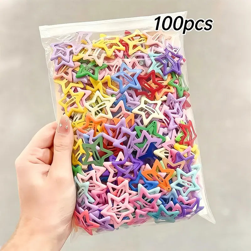 100 Pcs Star Shape Hair Clips for Girls, Y2K Colorful Design, Cute Vibrant Playful Baby Hair Accessories, Ideal for Daily Use, Birthday Parties, Girl,sohochic