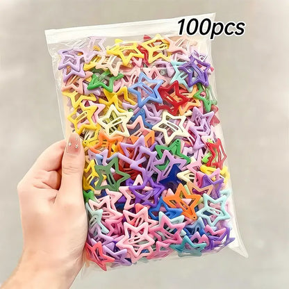 100 Pcs Star Shape Hair Clips for Girls, Y2K Colorful Design, Cute Vibrant Playful Baby Hair Accessories, Ideal for Daily Use, Birthday Parties, Girl,sohochic