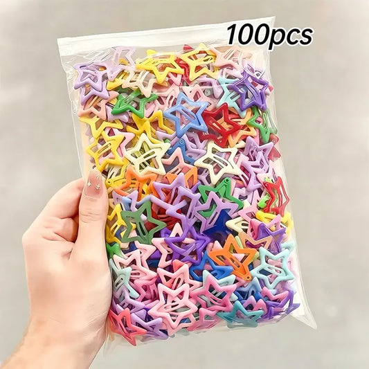 100 Pcs Star Shape Hair Clips for Girls, Y2K Colorful Design, Cute Vibrant Playful Baby Hair Accessories, Ideal for Daily Use, Birthday Parties, Girl,sohochic