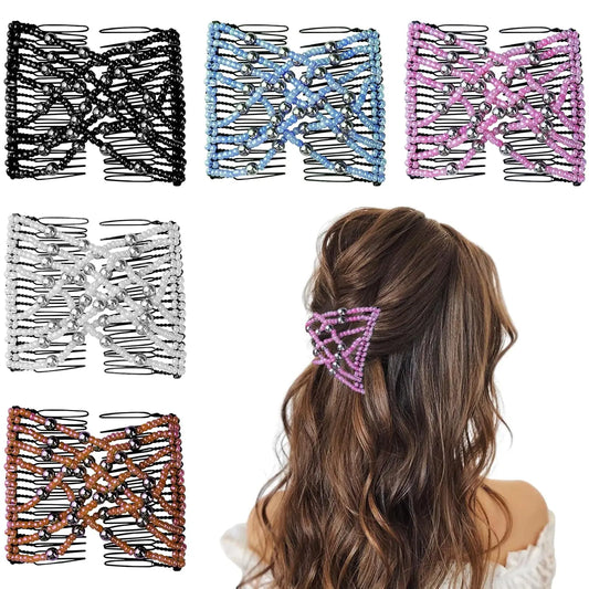 5PCS Stretchy Magic Hair Comb Clips, Adjustable Elastic Hair Pins for Bun, Ponytail & Updo Styling
