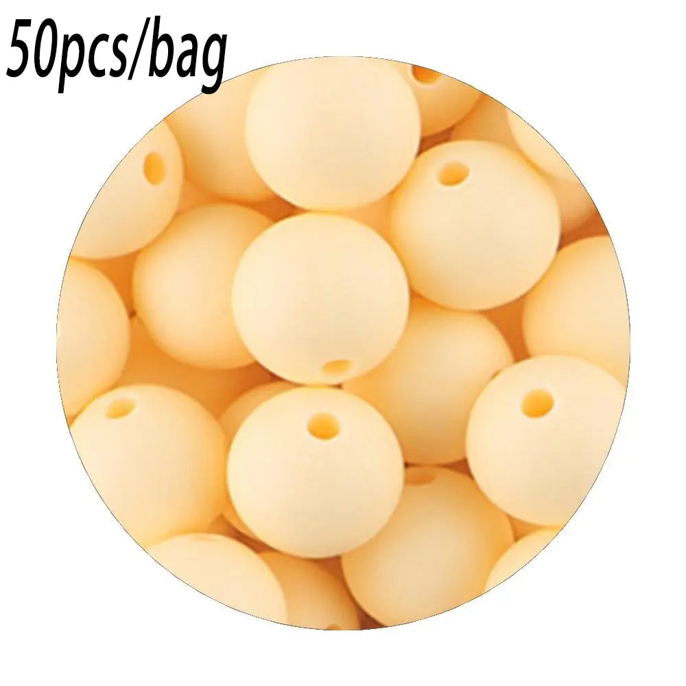 Silicone Beads Kit, 50 pcs Beaded Set of 15 mm Silicone Beads, Bead Assortment and DIY Beading and Jewelry Making Supplies for Keychains, Necklaces and Jewelry Crafts