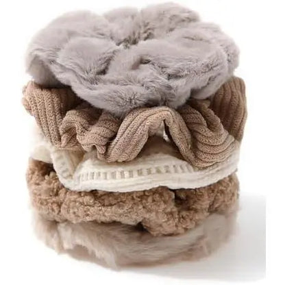 5 count Furry Scrunchies Elastic Hair Scrunchies for Women and Girls