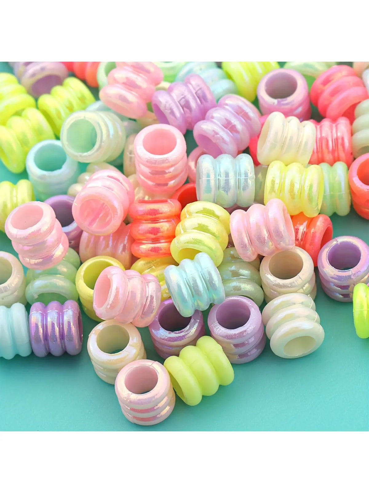 200pcs 7mm Large Hole Loose Beads, Acrylic Beads, Cylindrical Spacer Beads, Iridescent Straight Hole Spacer Beads, Rainbow Drilled Beads, Cartoon Shaped Beads Handmade DIY Bracelets, Necklaces, Anklets, Earrings Jewelry, Beads for Jewelry Making